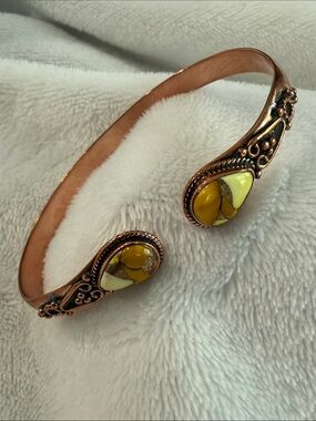 Honey Dahlia Copper Cuff Bracelet Southwestern Boho Statement NWOT
